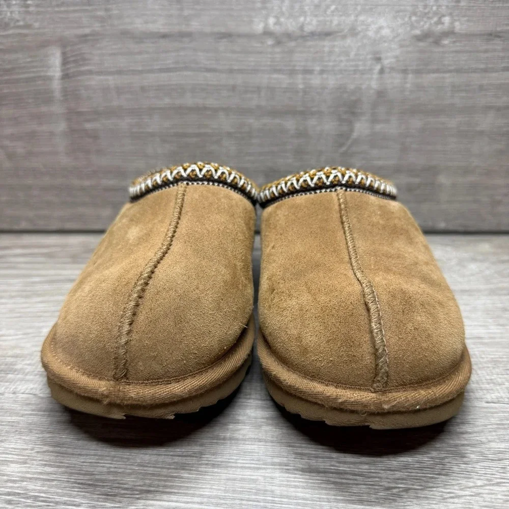 UGG Tasman Slippers Kids Size 3 Chestnut Brown Suede Braided Trim 1019066K